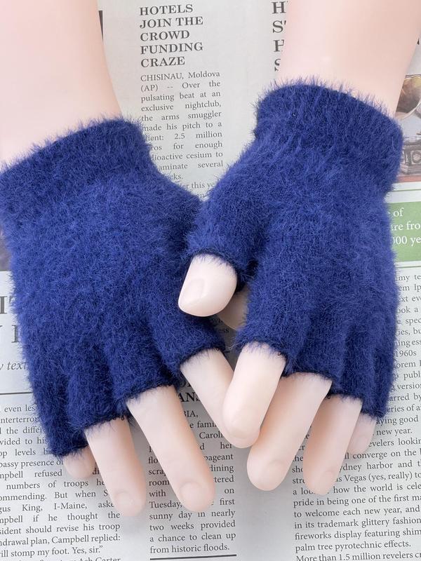 Solid Color Fingerless Gloves, Casual Soft Winter Warm Gloves for Women & Men, Fashion Accessories for Daily Wear