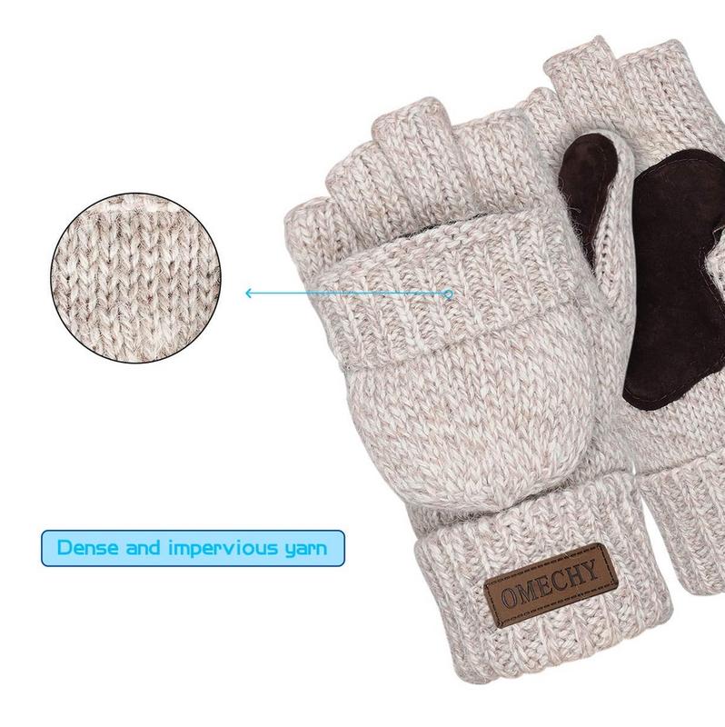 Warm Wool Knitted Fingerless Mittens for Men and Women - Winter Convertible Gloves