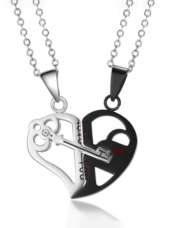 Couple Puzzle Design Heart Pendant Necklace, Stainless Steel Jewelry for Party, Daily Clothing Decor, Trendy Exquisite Jewelry for Birthday Gift