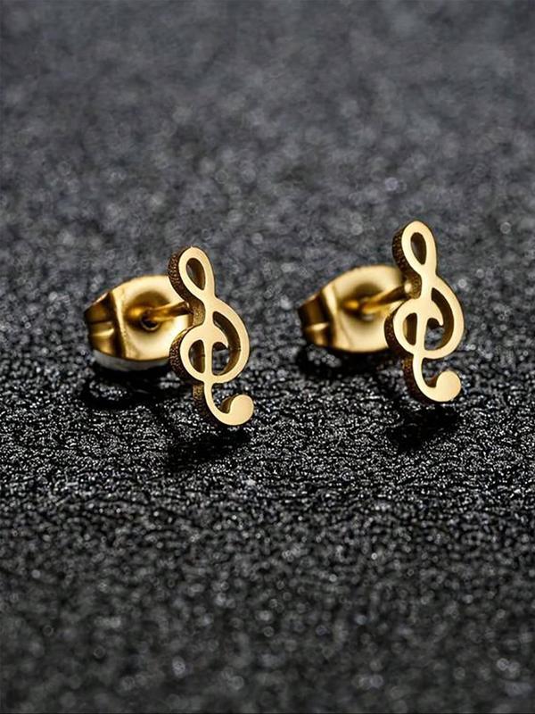 1 Pair Women's Elegant Music Note Design Stud Earrings, Casual Trendy Matching Stud Earrings, Fashionable Jewelry for Daily & Party Decoration