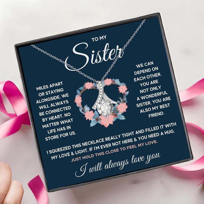 Sister Gift Box, 1 Count Pendant Necklace with Gift Box & Greeting Card, Classic Sister Gift, Birthday Gift for Sister, Encouragement Gift, Christmas Gift Ideas, Stocking Stuffers