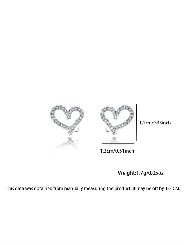 Women's Elegant Rhinestone Decor Heart Shaped Stud Earrings, Trendy Exquisite Stud Earrings, Chic Sparkly Matching Jewelry As Gift for Women & Girls