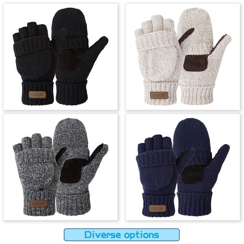 Warm Wool Knitted Fingerless Mittens for Men and Women - Winter Convertible Gloves