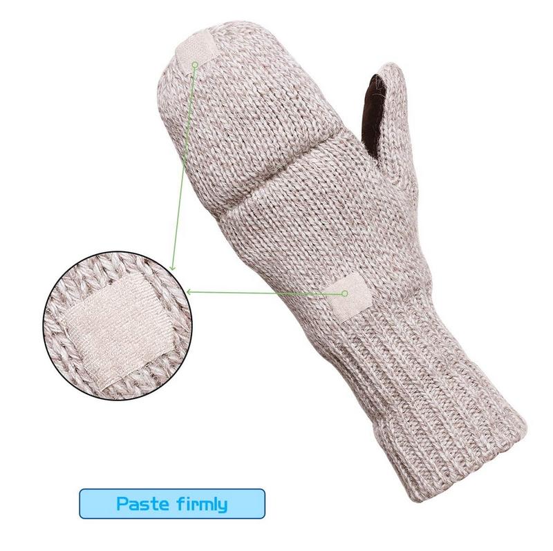 Warm Wool Knitted Fingerless Mittens for Men and Women - Winter Convertible Gloves