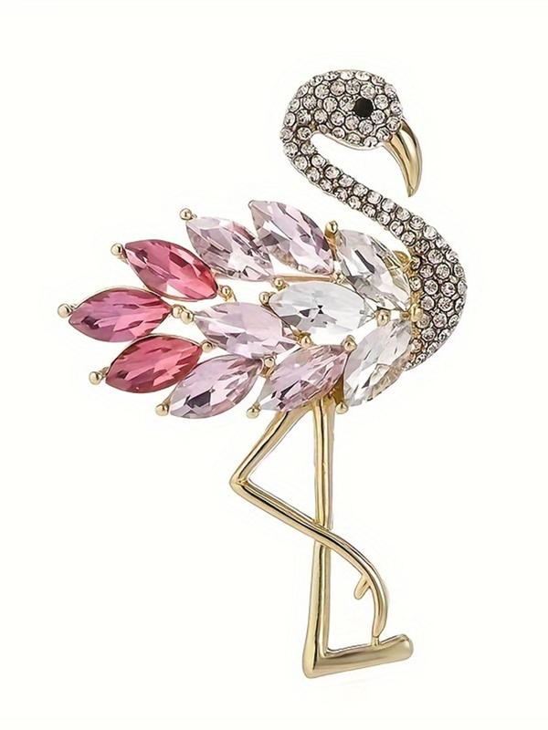 Colorblock Rhinestone Decor Flamingo Design Brooch, Fashionable Animal Design Brooch, Trendy All-match & Exquisite Brooch for Birthday Gift