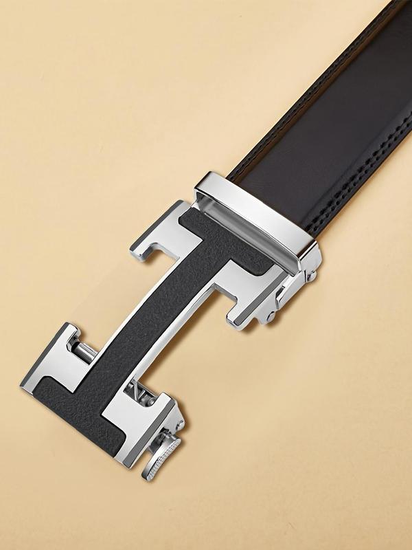 Men's Durable H-shaped Alloy Automatic Buckle Belt, Business Fashion Split Leather Belt, Casual Waistband for Jeans Trousers, Daily Clothing Decoration, Exquisite Belt for Birthday Gift