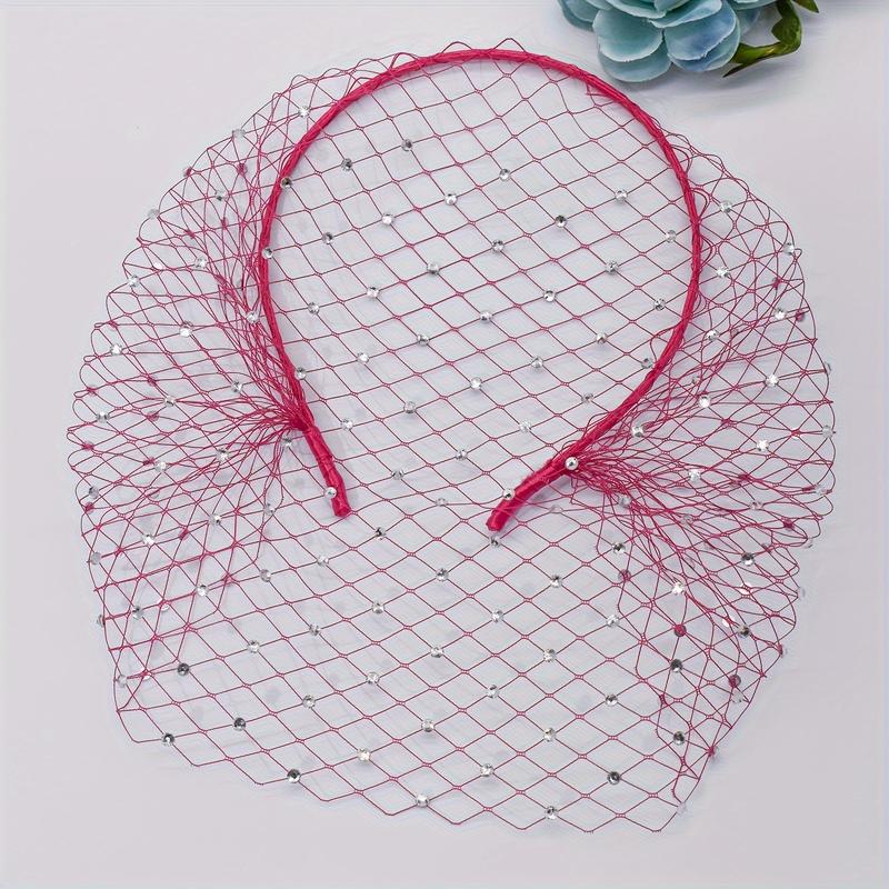 Elegant Wedding Birdcage Veil with Blusher, White Headband, Black Net Mask, Bridal Hair Jewelry (White, Black, Fuchsia)