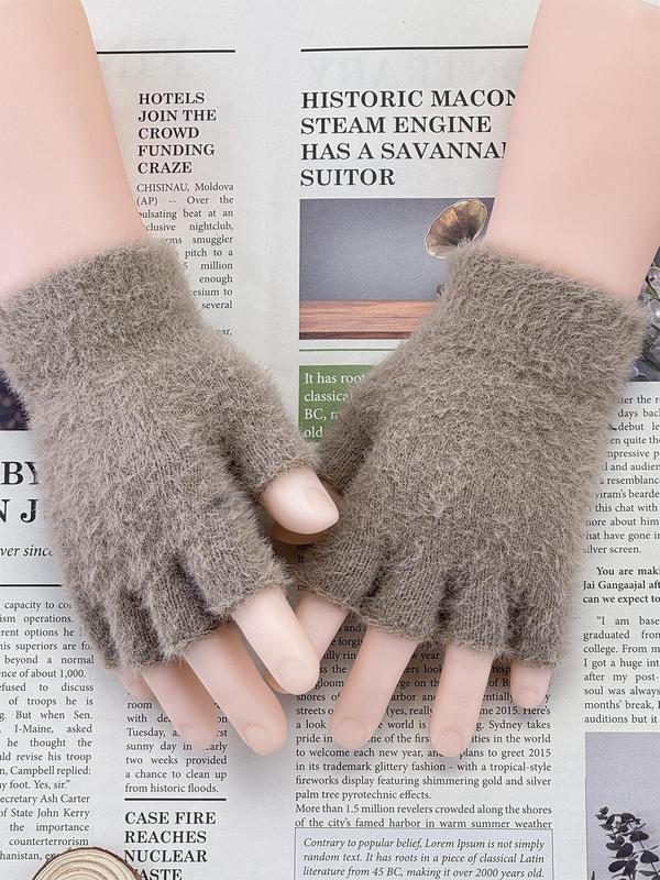 Solid Color Fingerless Gloves, Casual Soft Winter Warm Gloves for Women & Men, Fashion Accessories for Daily Wear