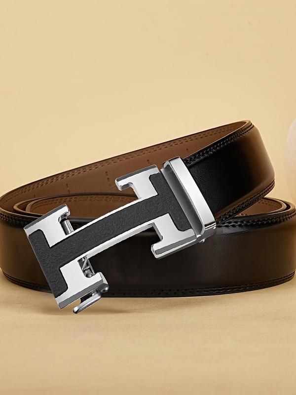 Men's Durable H-shaped Alloy Automatic Buckle Belt, Business Fashion Split Leather Belt, Casual Waistband for Jeans Trousers, Daily Clothing Decoration, Exquisite Belt for Birthday Gift