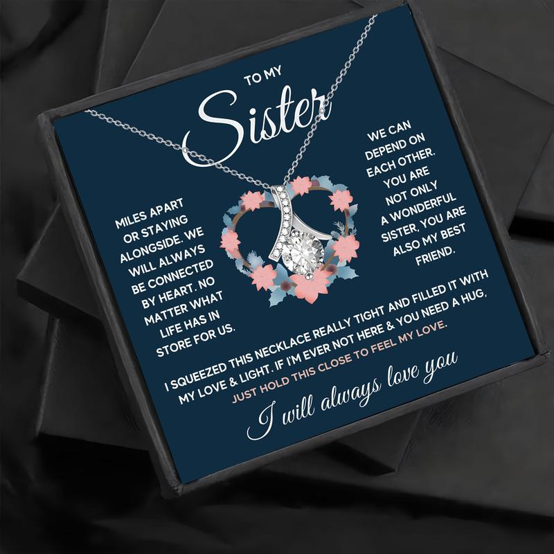 Sister Gift Box, 1 Count Pendant Necklace with Gift Box & Greeting Card, Classic Sister Gift, Birthday Gift for Sister, Encouragement Gift, Christmas Gift Ideas, Stocking Stuffers