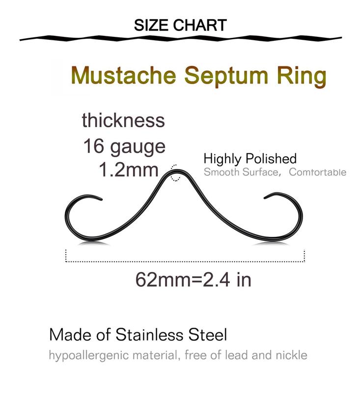 Mustache Septum Ring Septum Rings Septum Jewelry Septum Rings 16G Septum Piercing Septum Pincher 16 Gauge Septum Nose Rings Mustache Nose Ring Septum