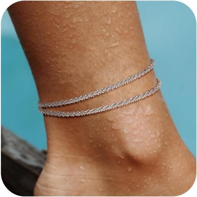 FREEKISS Ankle Bracelets For Women Waterproof Women's Anklets Set Snake Cuban Paperclip Box Block Bead Ankle Bracelets Adjustable For Women Teen Girl Sumer Beach Jewelry Gift  For Christmas