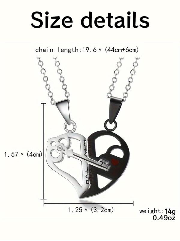 Couple Puzzle Design Heart Pendant Necklace, Stainless Steel Jewelry for Party, Daily Clothing Decor, Trendy Exquisite Jewelry for Birthday Gift