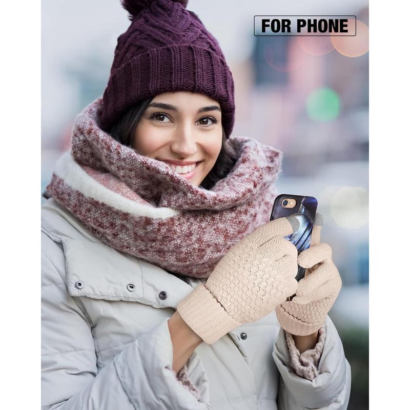 2 Pairs Women's Winter Touchscreen Gloves Warm Fleece Lined Knit Gloves Elastic Cuff Winter Texting Gloves