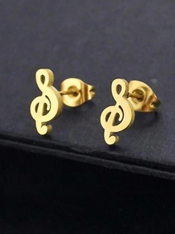 1 Pair Women's Elegant Music Note Design Stud Earrings, Casual Trendy Matching Stud Earrings, Fashionable Jewelry for Daily & Party Decoration