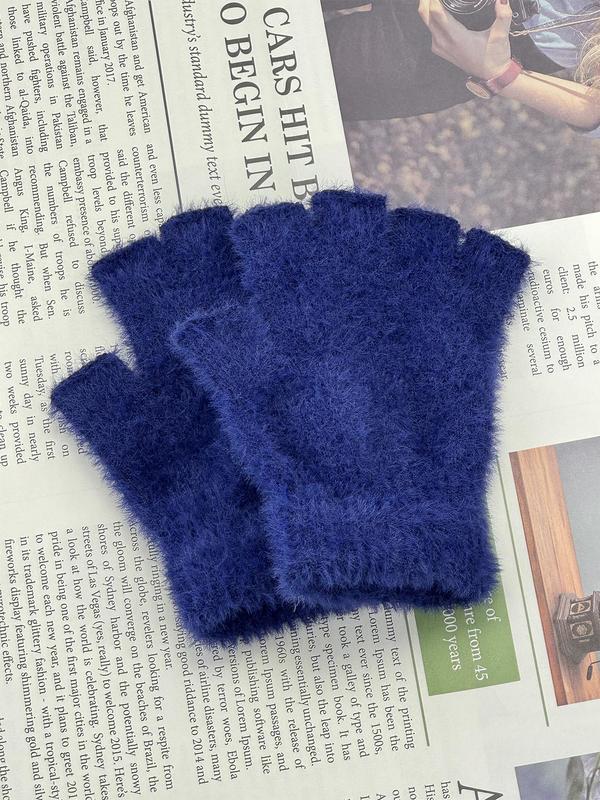 Solid Color Fingerless Gloves, Casual Soft Winter Warm Gloves for Women & Men, Fashion Accessories for Daily Wear