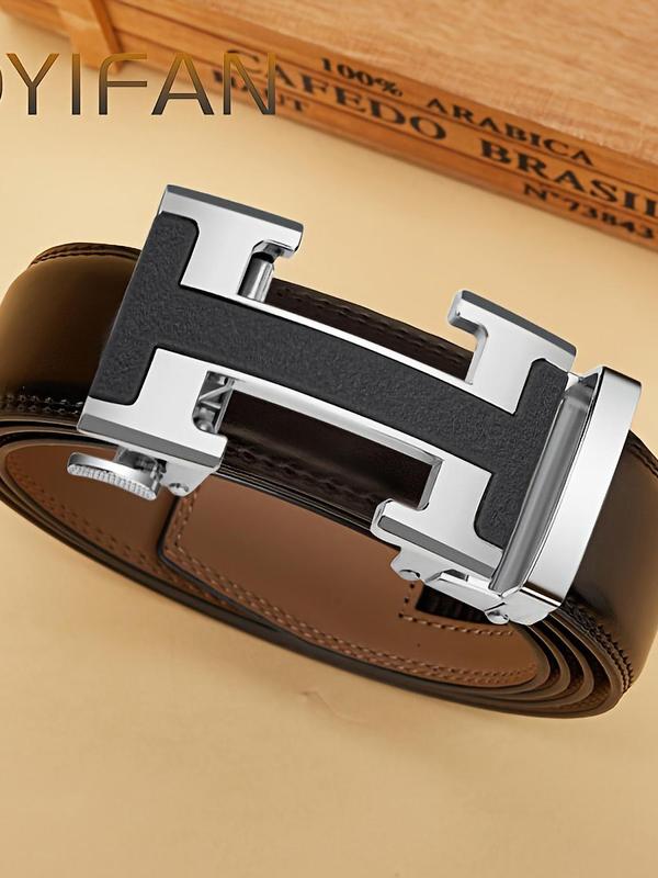 Men's Durable H-shaped Alloy Automatic Buckle Belt, Business Fashion Split Leather Belt, Casual Waistband for Jeans Trousers, Daily Clothing Decoration, Exquisite Belt for Birthday Gift