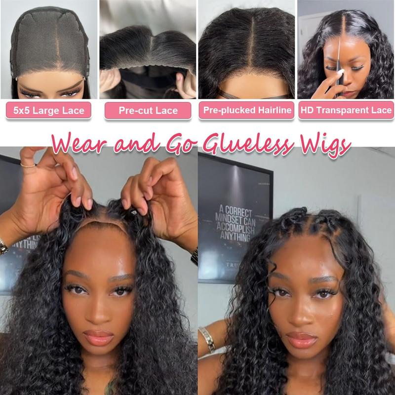 180% Density Glueless Wig Curly HD Transparent Lace Frontal Wig Water Wave Brazilian Remy Human Hair 5x5 4x6 6x4 HD Transparent Lace Closure Wig For Women Natural Black Wig Bling Hair 30 Inch