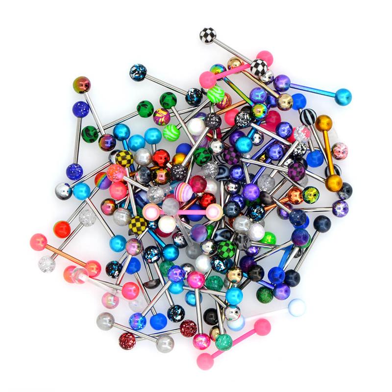 Oufer 14G 100PCS Tongue Ring Ball Colorful Acrylic Tongue Barbells(Random Colors)