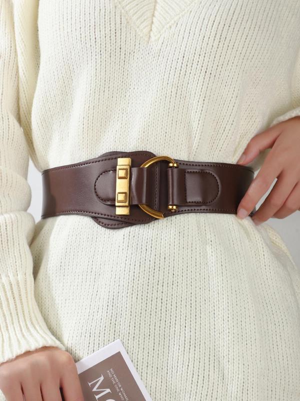 Women's Solid Color Buckle Design PU Belt, Fashionable Elastic Belt for Casual Suit Outfits, Trendy All-match & Exquisite Belt for Birthday Gift