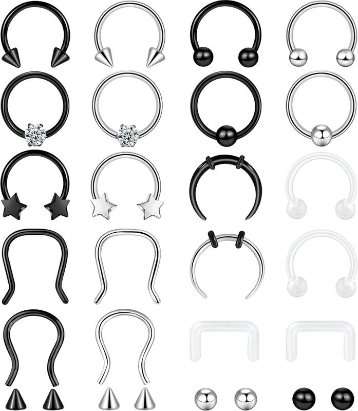 20-30  Septum Rings 16G Septum  Surgical Steel Septum Piercings Horseshoe Helix Daith Smiley Tragus Lip Rings Nose Hoop Hinged Seamless Septum Piercing Jewelryfor Women Men