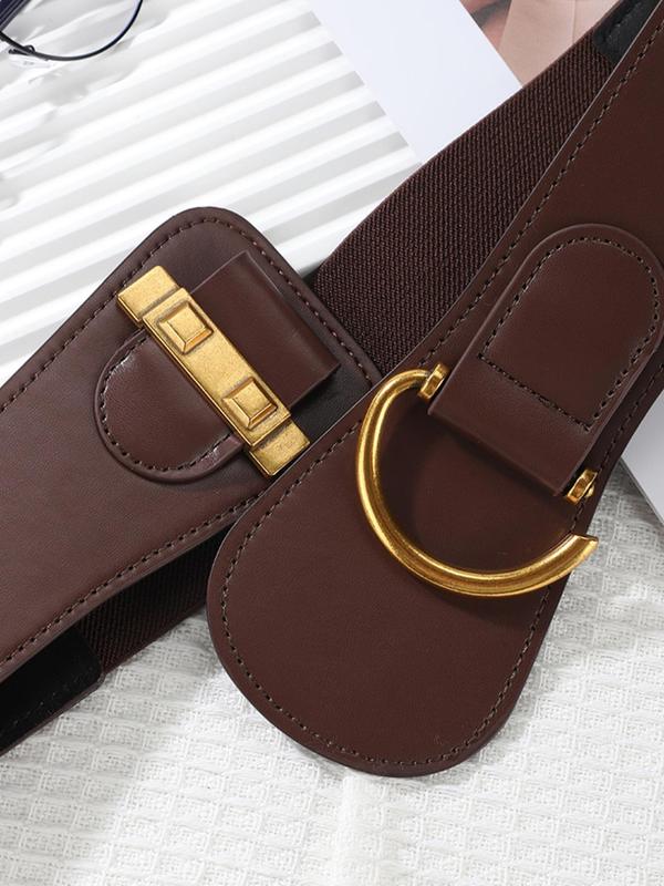 Women's Solid Color Buckle Design PU Belt, Fashionable Elastic Belt for Casual Suit Outfits, Trendy All-match & Exquisite Belt for Birthday Gift