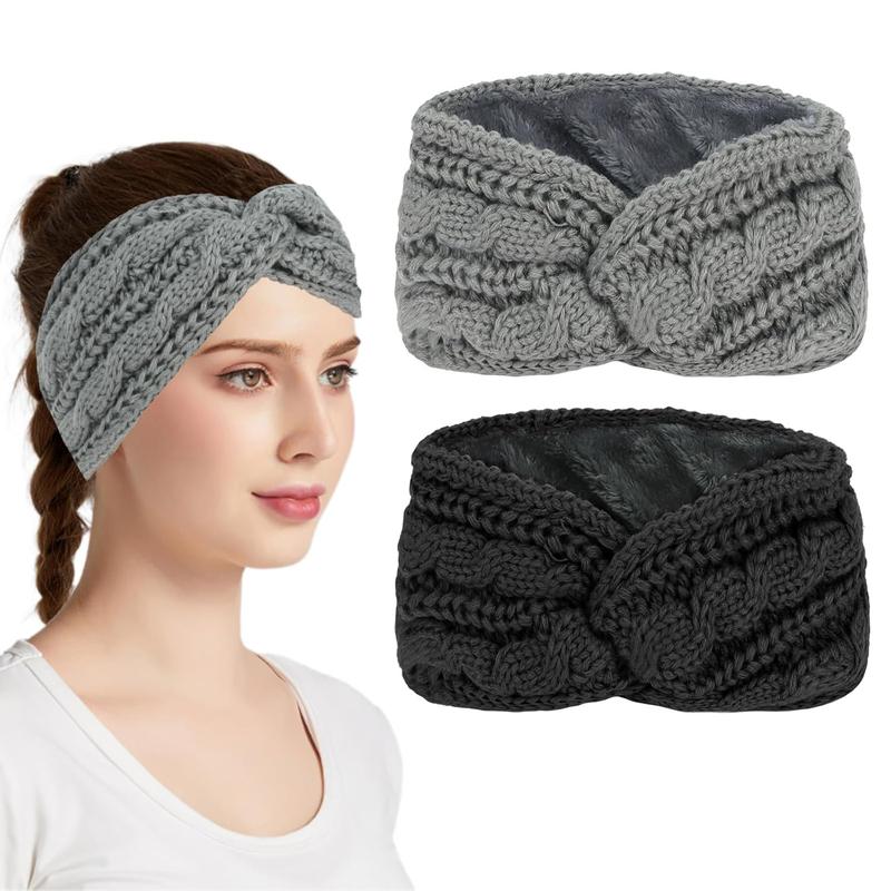 2 count Ear Warmers Headband for Women Ear Muffs for Winter Women Thick Chunky Crochet Knitted Winter Turban Headbands Winter Accessories for Women and Girls (Light grey + dark grey)