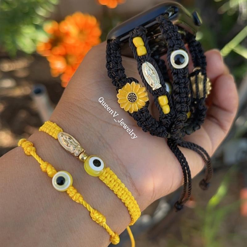 Sunflower, virgencita, Evil eye Watch band.