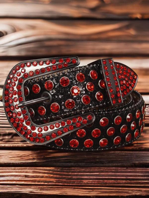 2024 New Fashion Rhinestone Decorated Pu Buckle Belt for Men & Women, Punk Western Edgar Cool Belts, Fashion Matching Waistband for Party, Cowboy Carter Belt, Punk Goth Cool Female Male Accessories