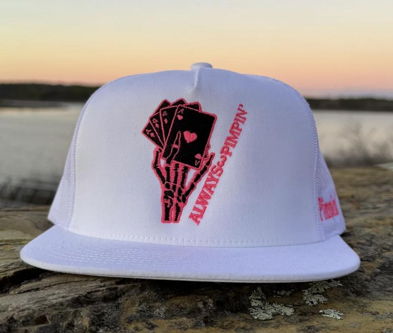 Pink Black Pimpin' Trucker Snapback, Pimpin' Hat Co embroidered Hat, Skeraton Pink Hat