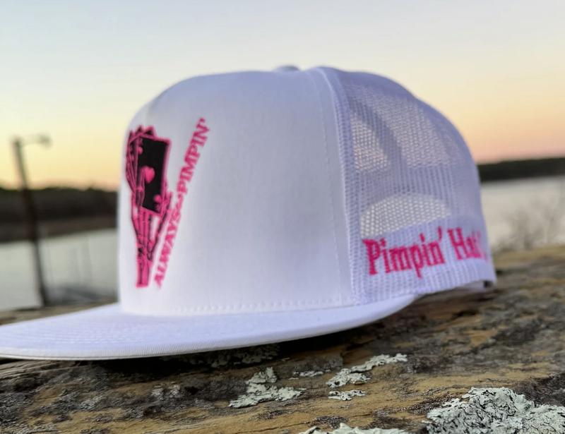 Pink Black Pimpin' Trucker Snapback, Pimpin' Hat Co embroidered Hat, Skeraton Pink Hat