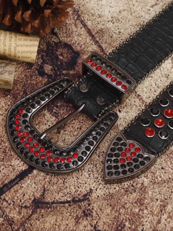 2024 New Fashion Rhinestone Decorated Pu Buckle Belt for Men & Women, Punk Western Edgar Cool Belts, Fashion Matching Waistband for Party, Cowboy Carter Belt, Punk Goth Cool Female Male Accessories