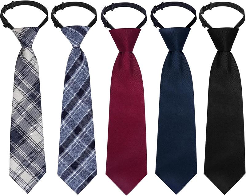 5 count Boy's Necktie Pre-tied Adjustable  Strap Tie for Wedding Graduation School