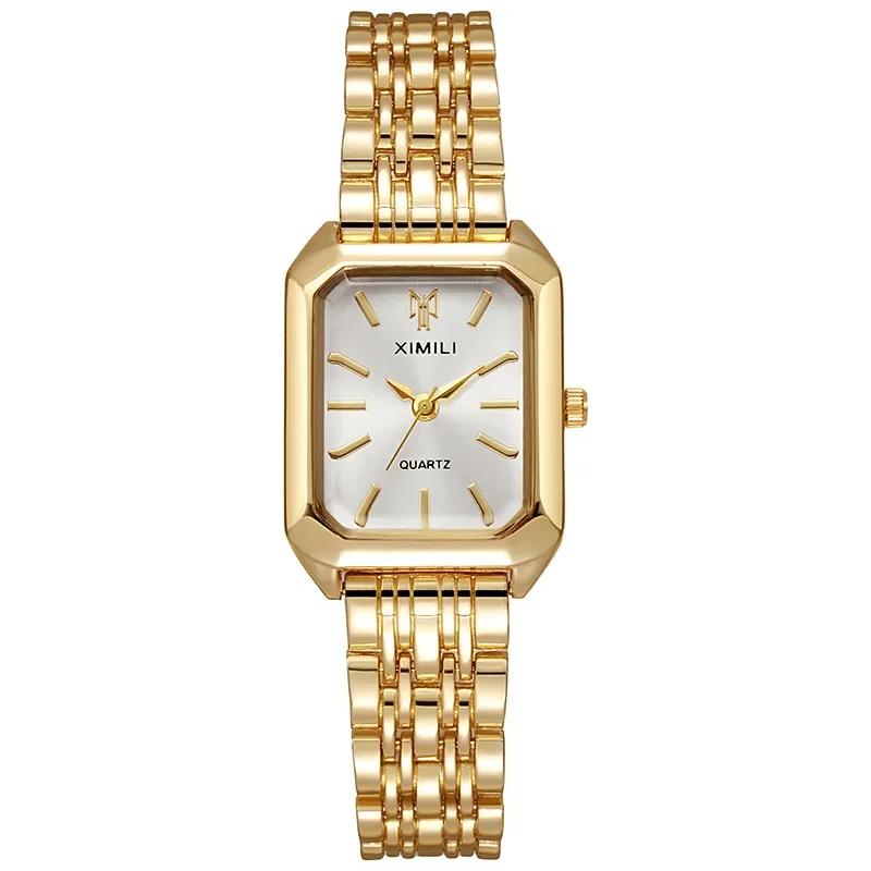 Luxury Ladies Fashion Quartz WristwatchSimple Scale Square Quality Gold Plated Woman Watches Business, Gift with Box