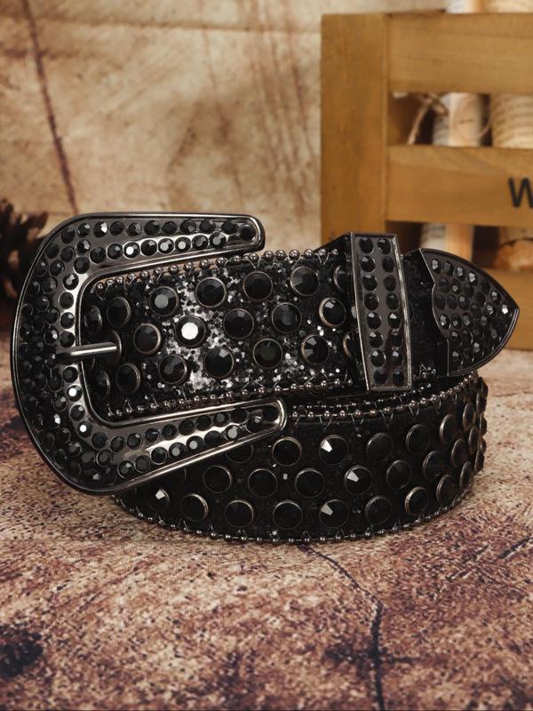 2024 New Fashion Rhinestone Decorated Pu Buckle Belt for Men & Women, Punk Western Edgar Cool Belts, Fashion Matching Waistband for Party, Cowboy Carter Belt, Punk Goth Cool Female Male Accessories