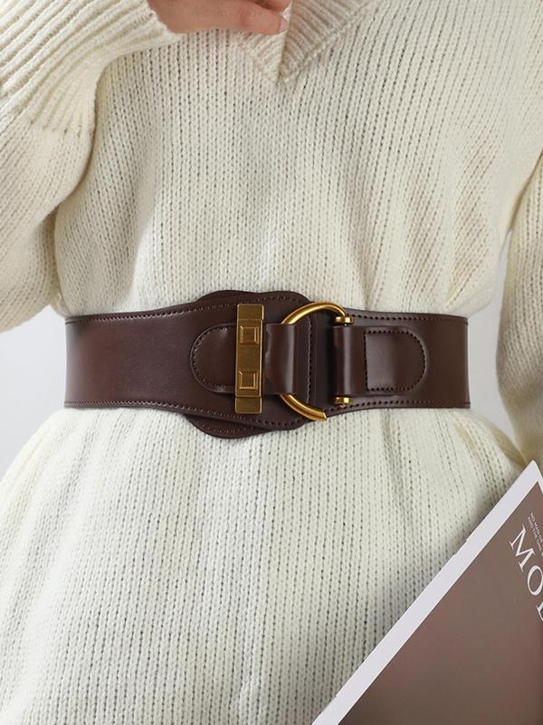 Women's Solid Color Buckle Design PU Belt, Fashionable Elastic Belt for Casual Suit Outfits, Trendy All-match & Exquisite Belt for Birthday Gift