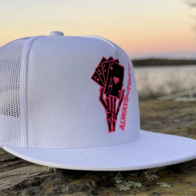 Pink Black Pimpin' Trucker Snapback, Pimpin' Hat Co embroidered Hat, Skeraton Pink Hat