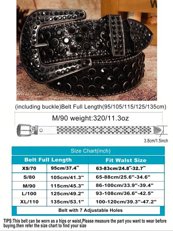 2024 New Fashion Rhinestone Decorated Pu Buckle Belt for Men & Women, Punk Western Edgar Cool Belts, Fashion Matching Waistband for Party, Cowboy Carter Belt, Punk Goth Cool Female Male Accessories