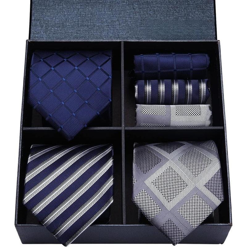 Mens Ties and Pocket Square Set Business Elegant Ties for Men Classic Lot 3 Pcs Wedding Party Neckties & Handkerchief