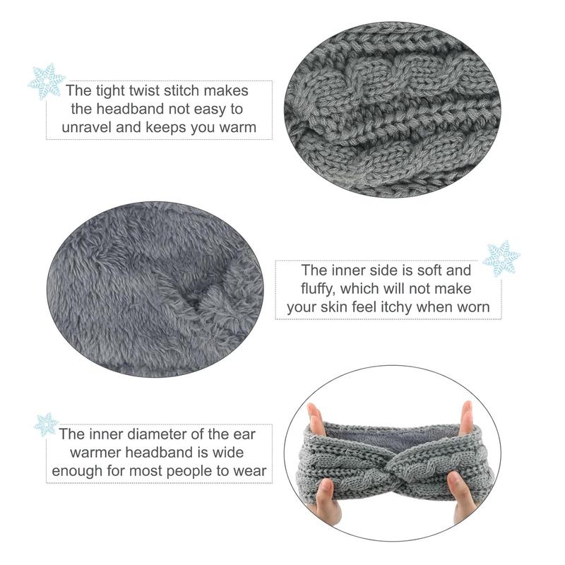 2 count Ear Warmers Headband for Women Ear Muffs for Winter Women Thick Chunky Crochet Knitted Winter Turban Headbands Winter Accessories for Women and Girls (Light grey + dark grey)