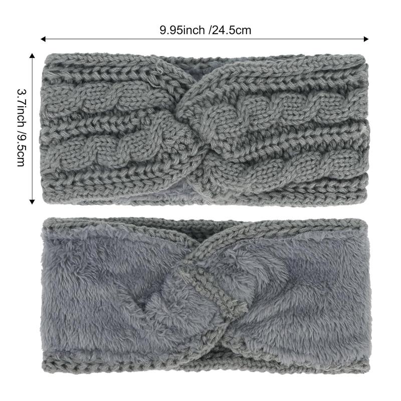 2 count Ear Warmers Headband for Women Ear Muffs for Winter Women Thick Chunky Crochet Knitted Winter Turban Headbands Winter Accessories for Women and Girls (Light grey + dark grey)