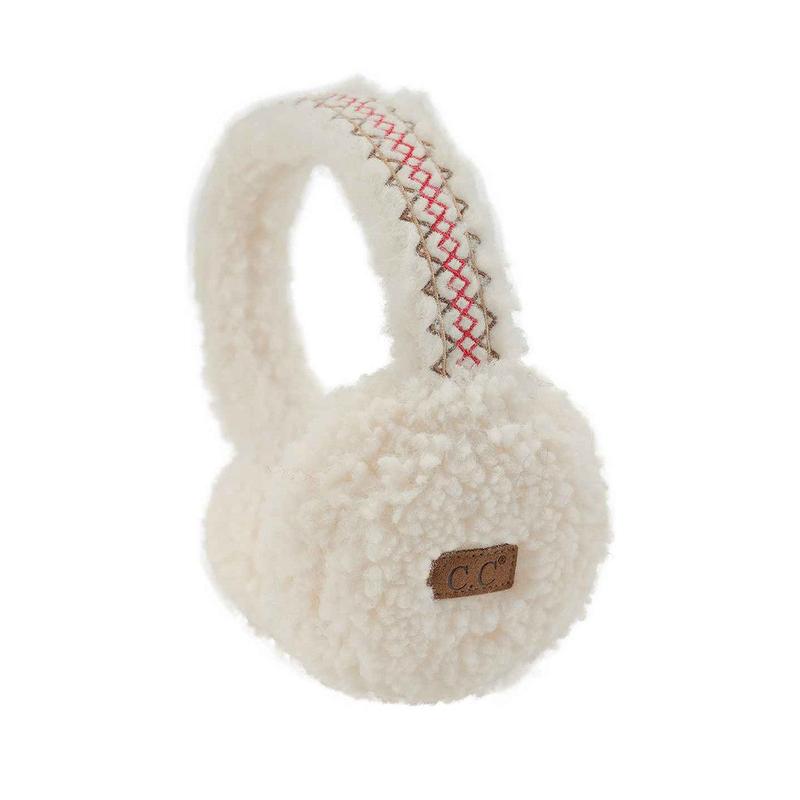 Sherpa With Embroidery Pattern Trim Earmuffs