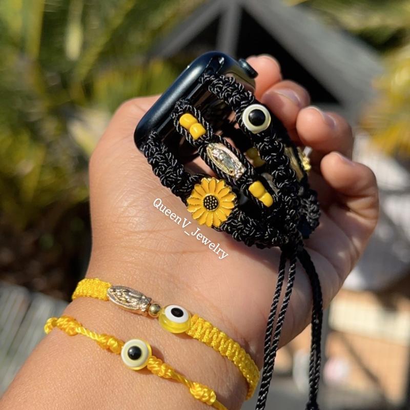 Sunflower, virgencita, Evil eye Watch band.