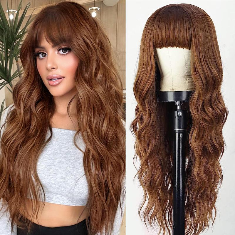 AISI HAIR Long Wavy Synthetic Wig with Bangs for Women, Daily Party Use