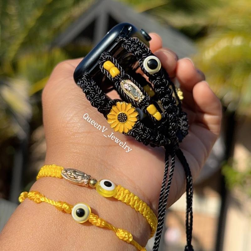 Sunflower, virgencita, Evil eye Watch band.