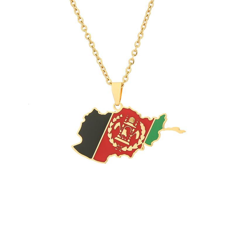 Fashion Unisex Country Country's Flag Map Gold Pendant Necklaces Stainless Steel World Maps Pendant Necklace