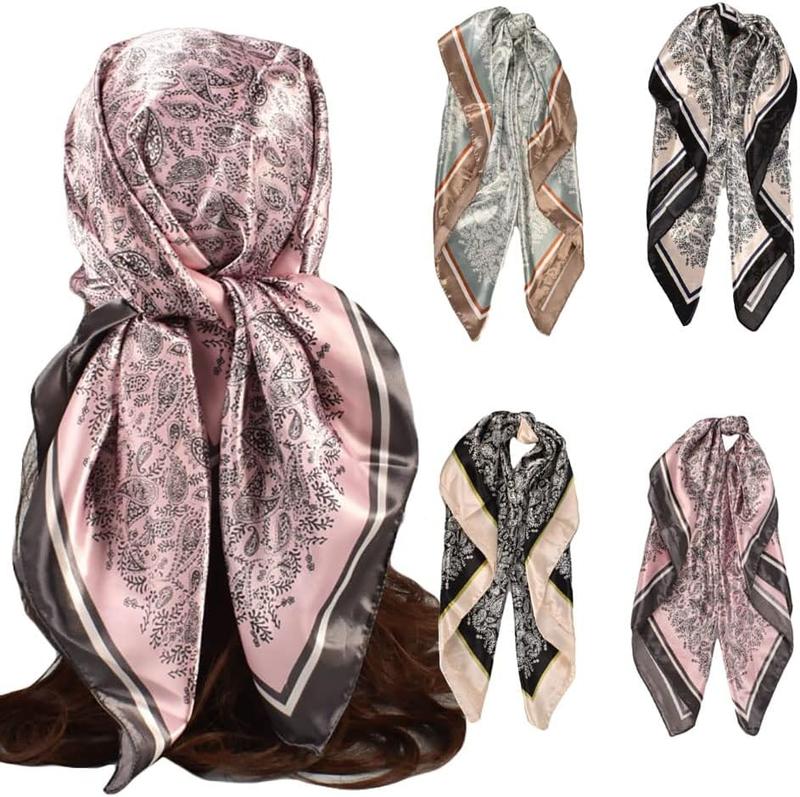 4 count Silk  Scarves for Women Satin Hair Scarf 35Large Square Bandana Silk Like  Scarf Shawl