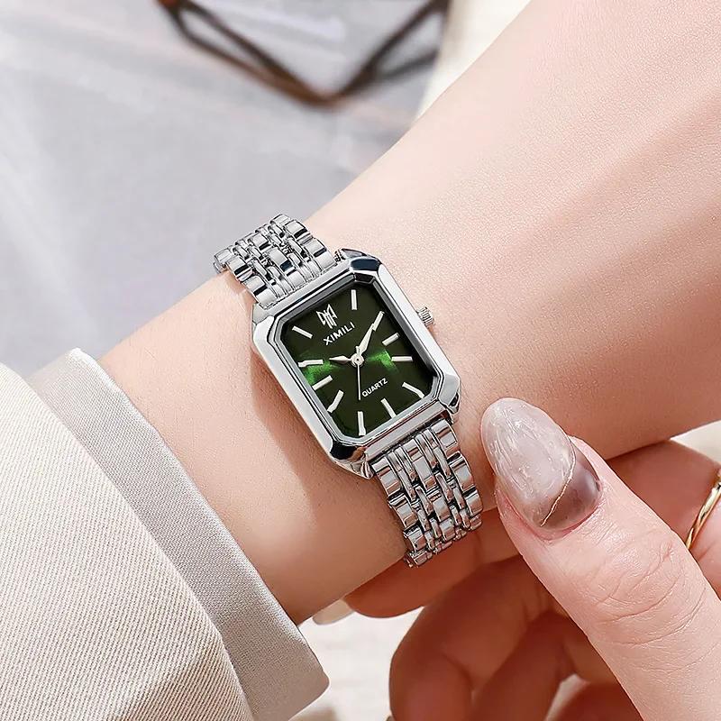 Luxury Ladies Fashion Quartz WristwatchSimple Scale Square Quality Gold Plated Woman Watches Business, Gift with Box