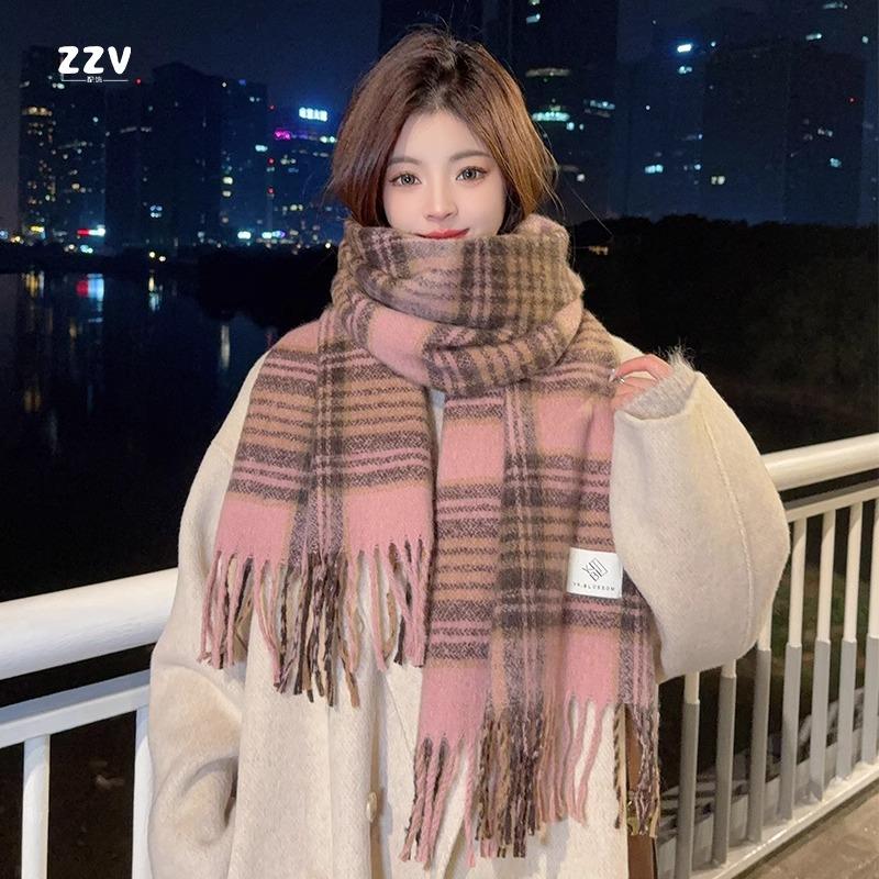 Brown Artificial Cashmere Scarf Women's Winter High-Grade Tassel Mohair Thickened Scarf for Students New