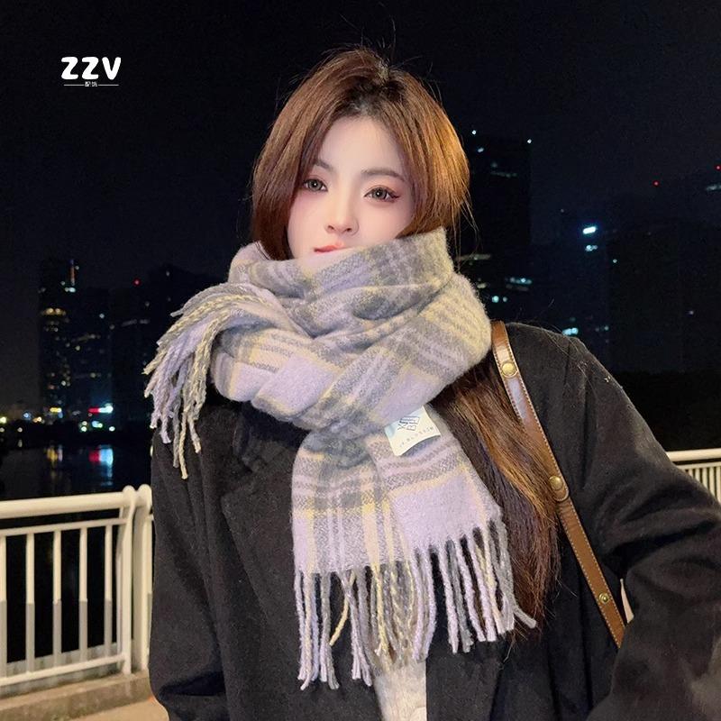 Brown Artificial Cashmere Scarf Women's Winter High-Grade Tassel Mohair Thickened Scarf for Students New